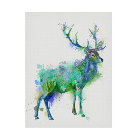 Fab Funky 'Deer 1 Rainbow Splash Green Blue' Canvas Art,14x19